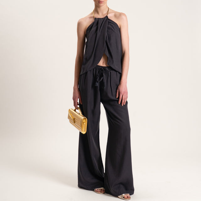 Tensione in-Completo misto lino top e pantalone - nero