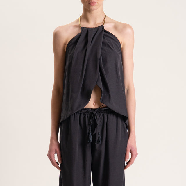 Tensione in-Completo misto lino top e pantalone - nero