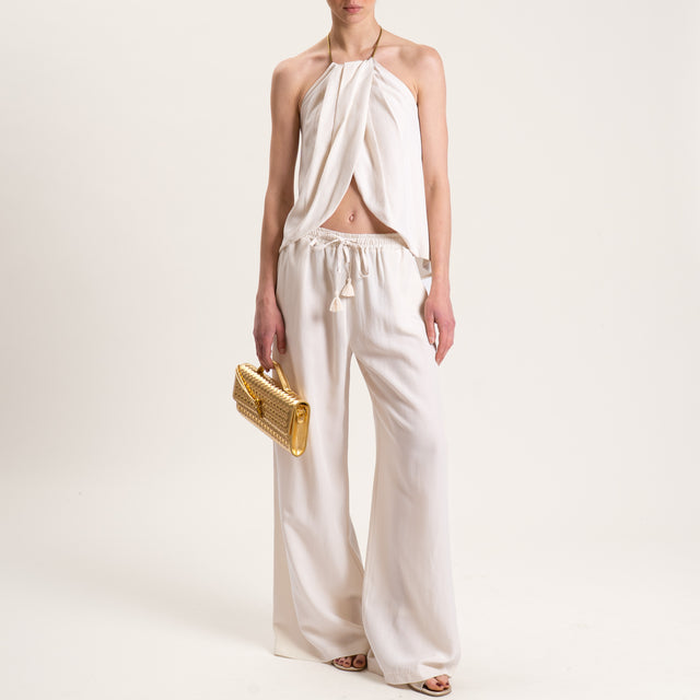 Tensione in-Completo misto lino top e pantalone - panna