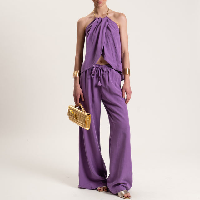 Tensione in-Completo misto lino top e pantalone - viola