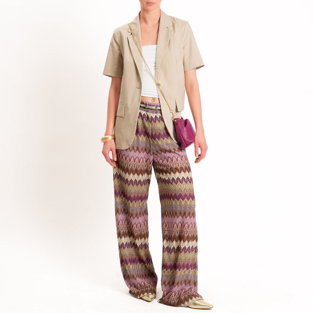 Tensione in-Pantalone jacquard elastico in vita - viola/sand/lilla