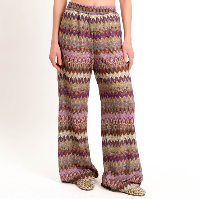 Tensione in-Pantalone jacquard elastico in vita - viola/sand/lilla