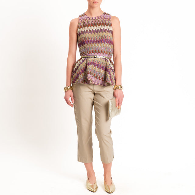 Tensione in-Top jacquard con balza - viola/sand/lilla