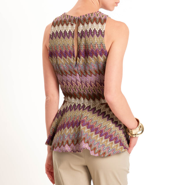 Tensione in-Top jacquard con balza - viola/sand/lilla