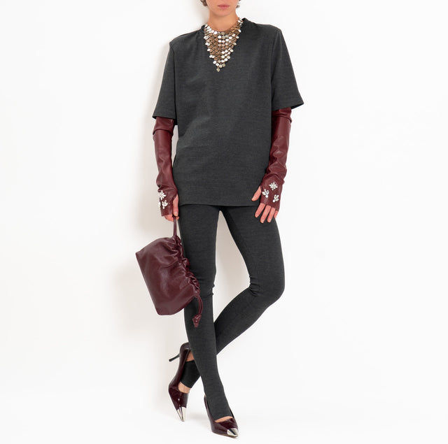 Tensione in-Blusa punto milano con manicotti - antracite/bordeaux