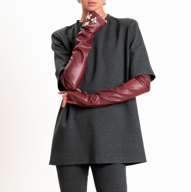 Tensione in-Blusa punto milano con manicotti - antracite/bordeaux