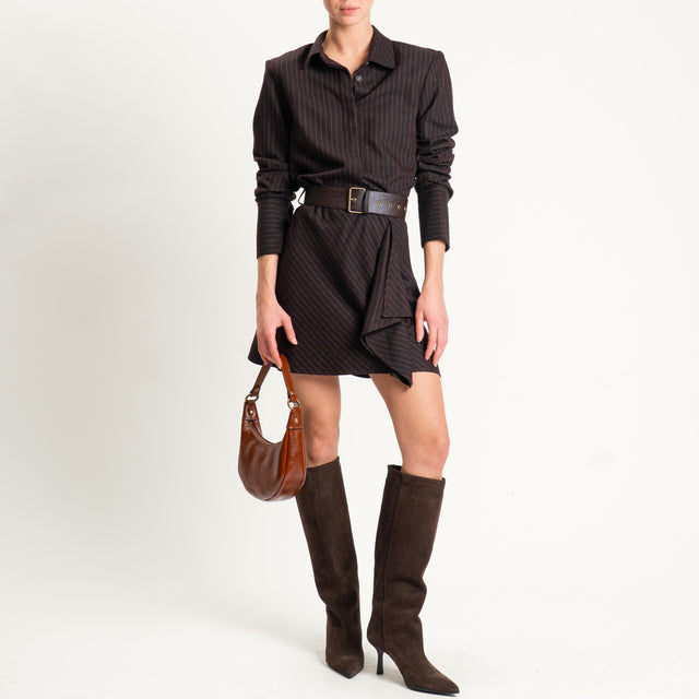 Tensione in-Abito corto gessato con cintura - moro