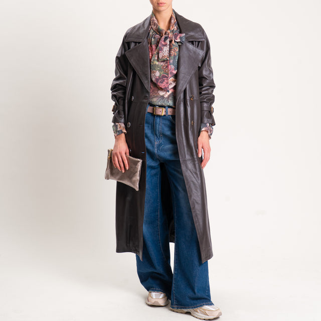 Vicolo-Cappotto 100% genuine leather con spacco dietro - moro