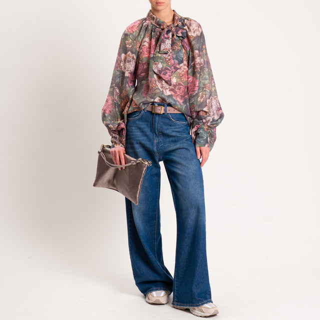 Tensione in-Blusa tessuto lyocell fibra naturale - verde/cuoio/rosa