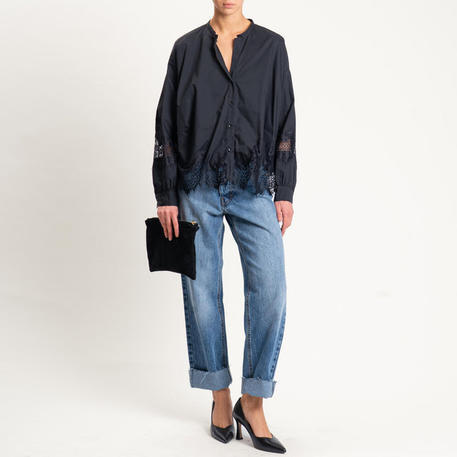 Tensione in- Camicia collo coreana con pizzo - nero