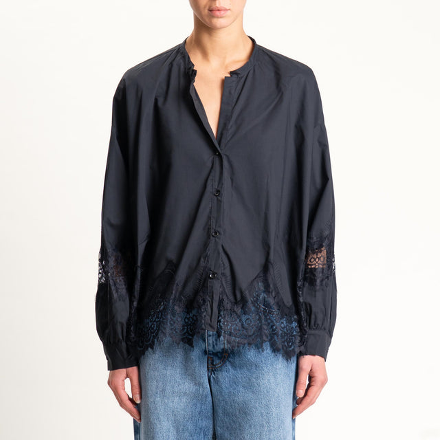 Tensione in- Camicia collo coreana con pizzo - nero