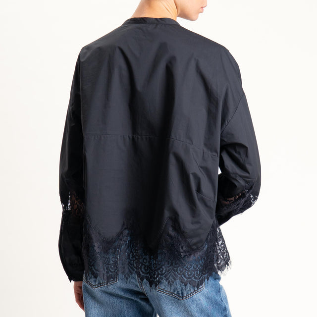 Tensione in- Camicia collo coreana con pizzo - nero