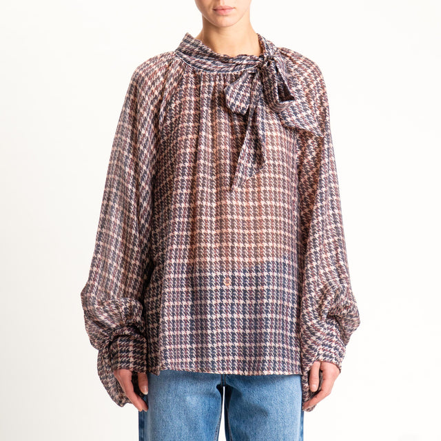 Tensione in- Camicia pied de poule con fiocco in lyocell - cipria/moro