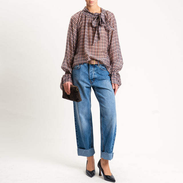 Tensione in- Camicia pied de poule con fiocco in lyocell - cipria/moro