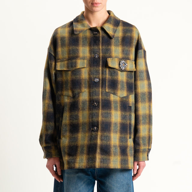 Tensione in-Giacca camicia check in flanella - olio/militare/moro