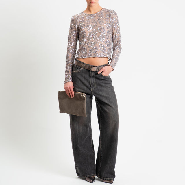 Tensione in-Blusa tulle con paillettes - grigio
