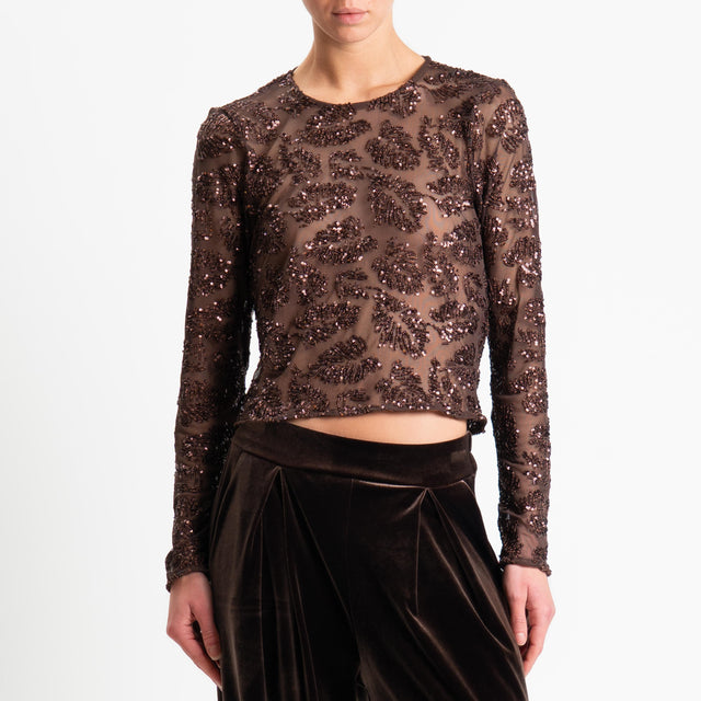 Tensione in-Blusa tulle con paillettes - moro