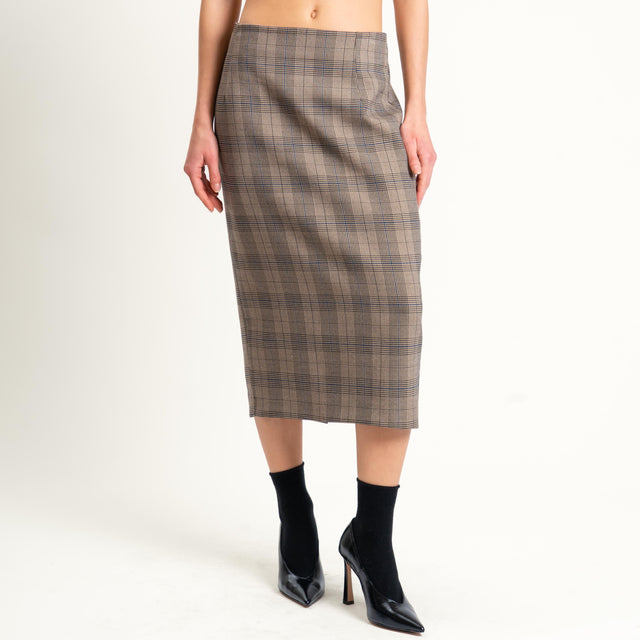 Tensione in-Gonna principe di galles spacco dietro - beige/nero/avio