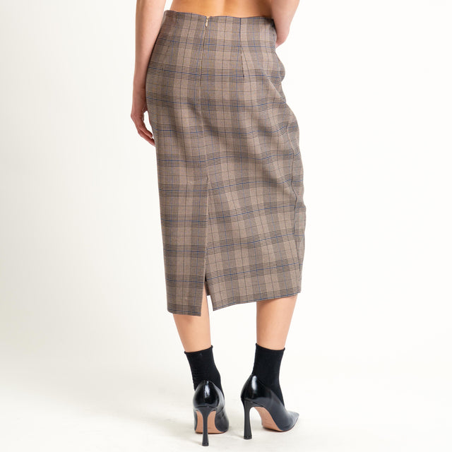 Tensione in-Gonna principe di galles spacco dietro - beige/nero/avio