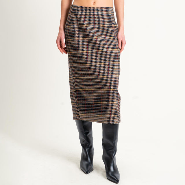 Tensione in- Gonna pied de poule spacco dietro - nero/moro/vino