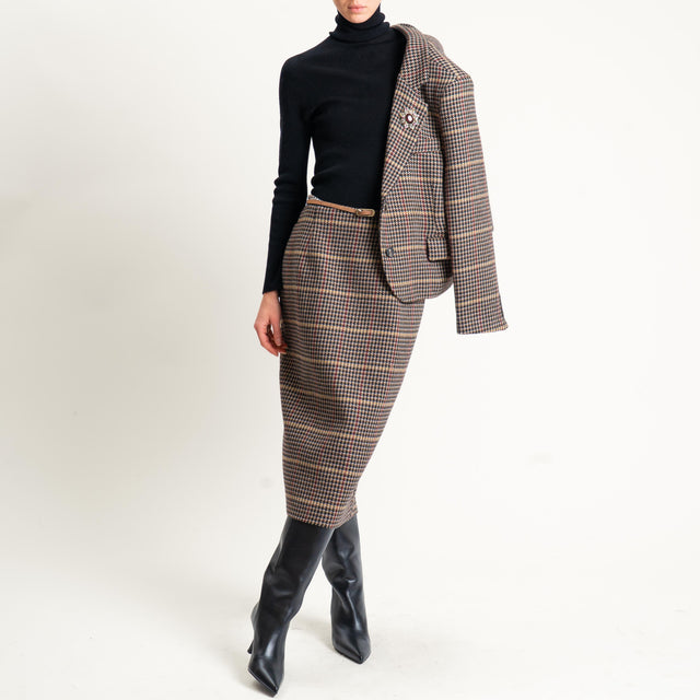 Tensione in- Gonna pied de poule spacco dietro - nero/moro/vino