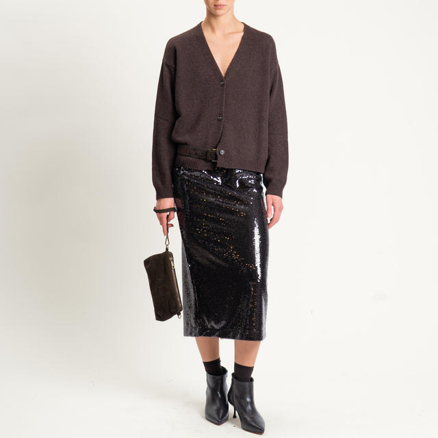 Tensione in-Gonna midi paillettes spacco dietro - moro