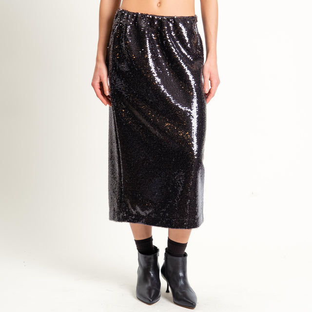 Tensione in-Gonna midi paillettes spacco dietro - moro