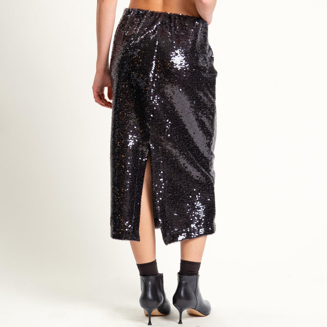 Tensione in-Gonna midi paillettes spacco dietro - moro