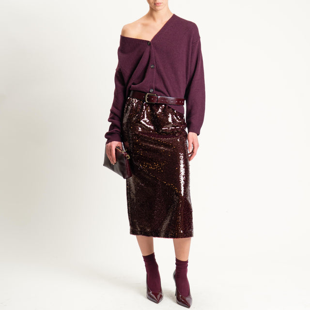 Tensione in-Gonna midi paillettes spacco dietro - vino