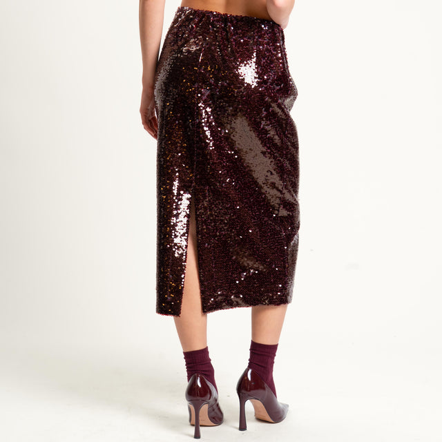 Tensione in-Gonna midi paillettes spacco dietro - vino