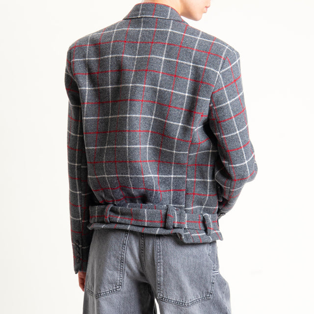 Tensione in- Giacca check doppiopetto con spilla - grigio/latte/red