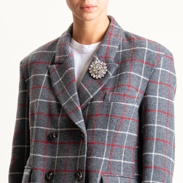 Tensione in- Giacca check doppiopetto con spilla - grigio/latte/red