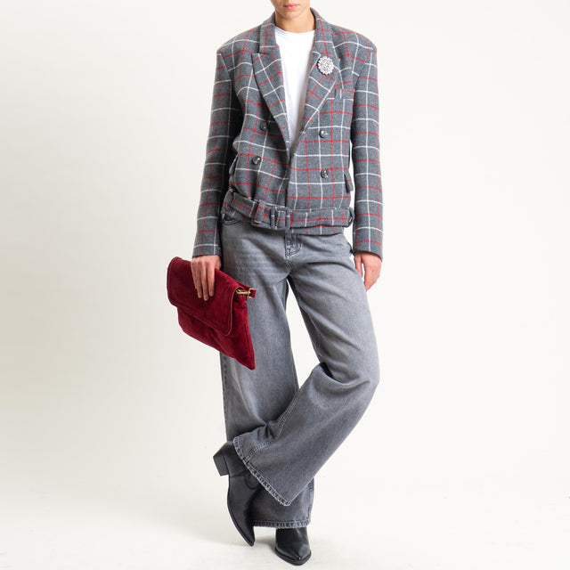 Tensione in- Giacca check doppiopetto con spilla - grigio/latte/red