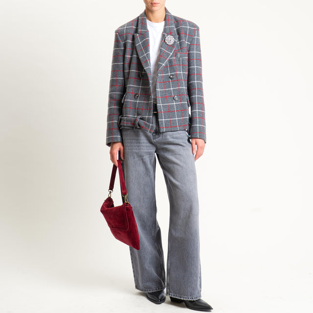 Tensione in- Giacca check doppiopetto con spilla - grigio/latte/red