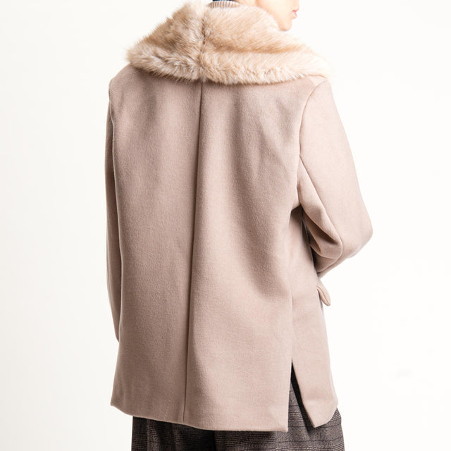 Tensione in- Giacca in velour con ecopelliccia - beige