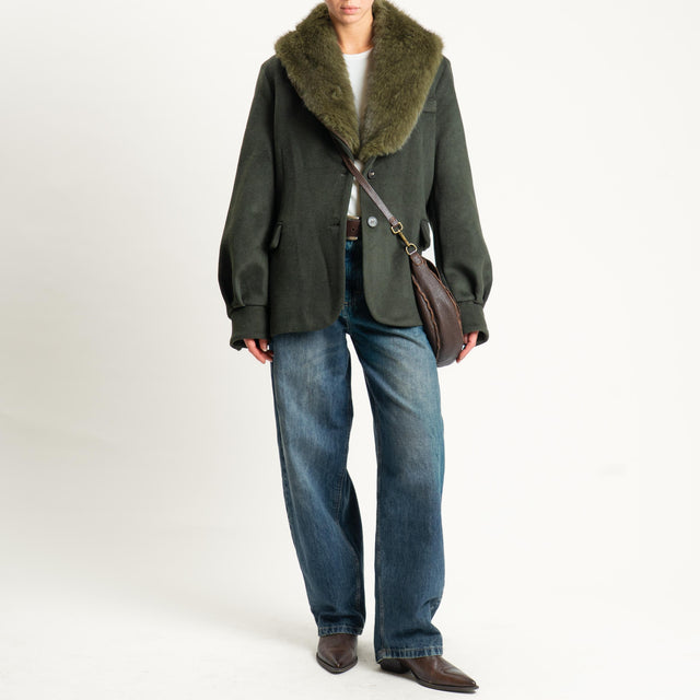 Tensione in- Giacca in velour con ecopelliccia - militare
