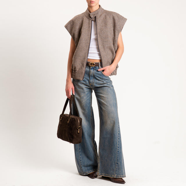 Tensione in-Bomber smanicato pied de poule misto lana - beige/moro/nero