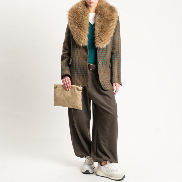 Tensione in-Giacca pied de poule con ecopelliccia misto lana - beige/moro/verde