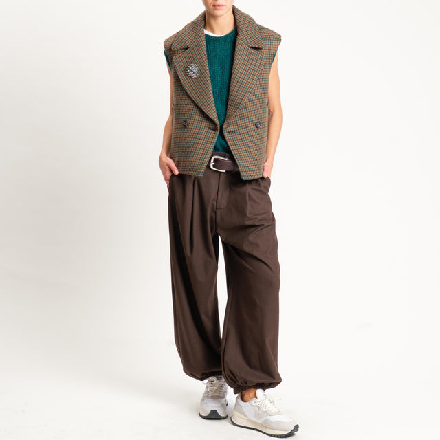 Tensione in-Gilet pied de poule misto lana con spilla - beige/verde/moro