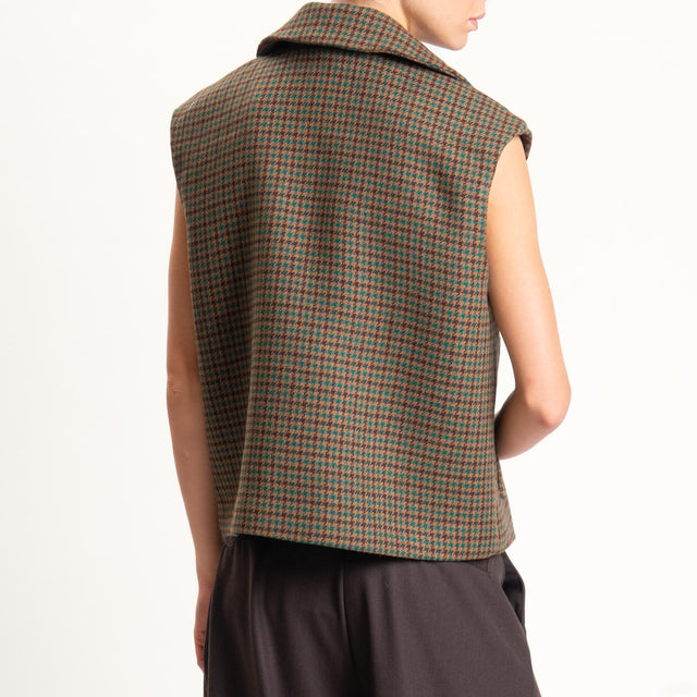 Tensione in-Gilet pied de poule misto lana con spilla - beige/verde/moro