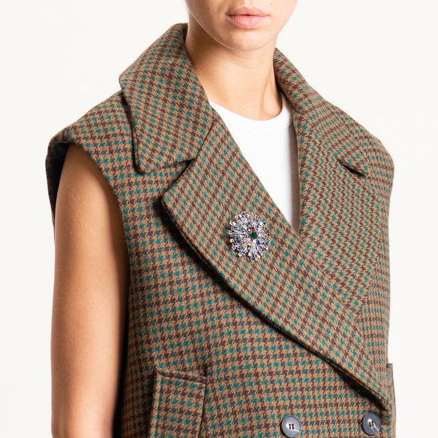 Tensione in-Gilet pied de poule misto lana con spilla - beige/verde/moro