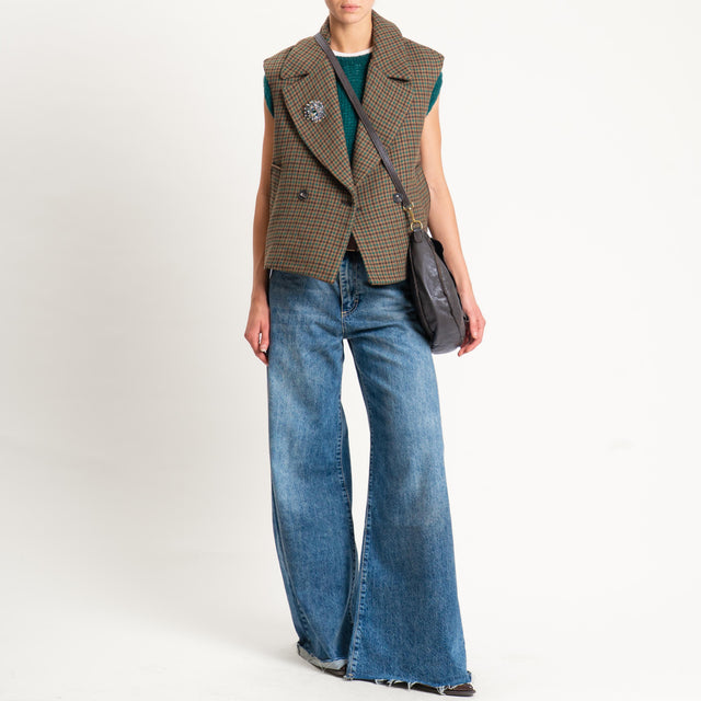 Tensione in-Gilet pied de poule misto lana con spilla - beige/verde/moro