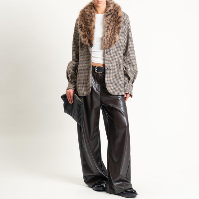 Tensione in-Giacca pied de poule con ecopelliccia - beige/moro/maculato