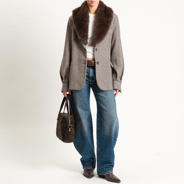 Tensione in-Giacca pied de poule con ecopelliccia - beige/moro/moro