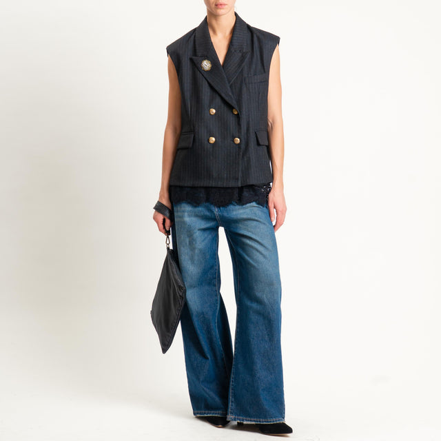 Tensione in-Gilet gessato doppiopetto con pizzo - nero