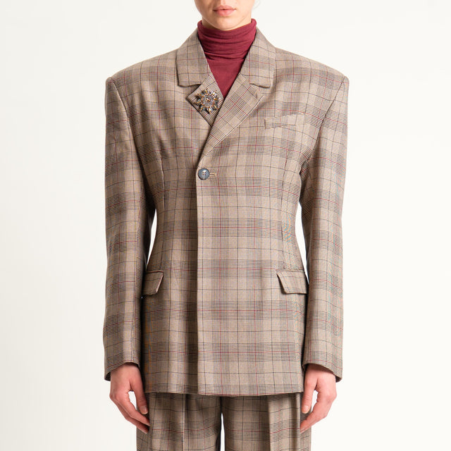 Tensione in-Giacca check con spilla - beige/nero/vino