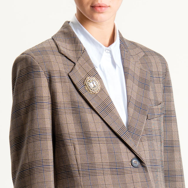 Tensione in- Giacca crop principe di galles con spilla - beige/nero/avio