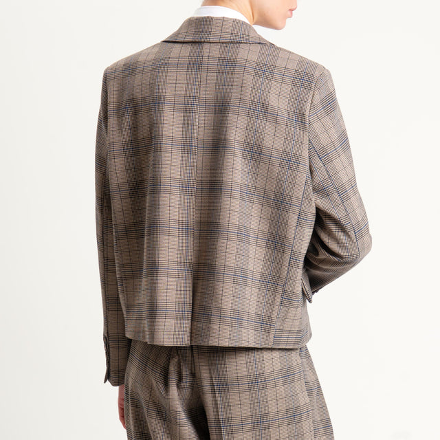 Tensione in- Giacca crop principe di galles con spilla - beige/nero/avio