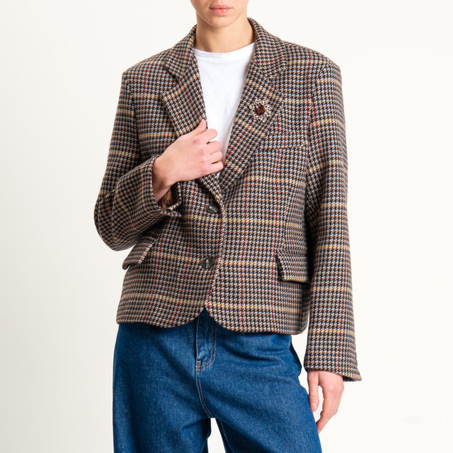 Tensione in- Giacca crop pied de poule con spilla - nero/moro/vino