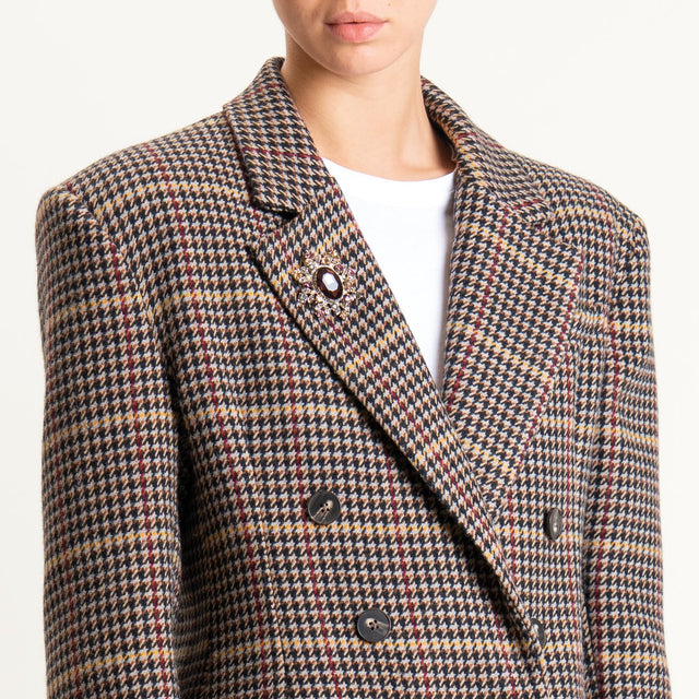 Tensione in- Giacca doppiopetto pied de poule con spilla - nero/moro/vino